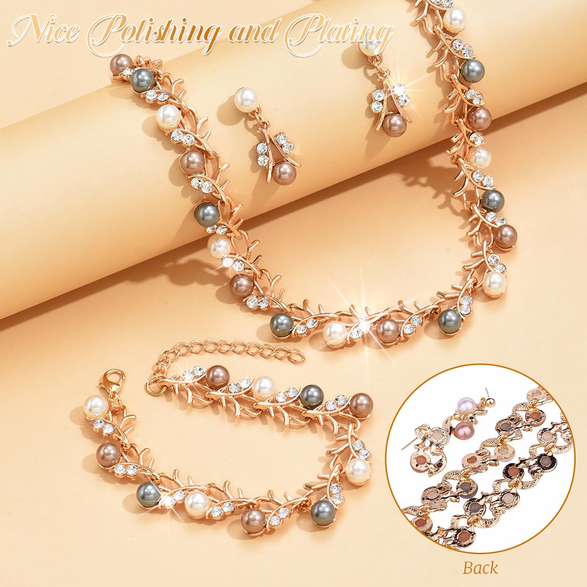 SANNIDHI Jewelry Set for Women with Pearl and Rhinestone Details | Necklace Bracelet & Earrings for Wedding and Party
