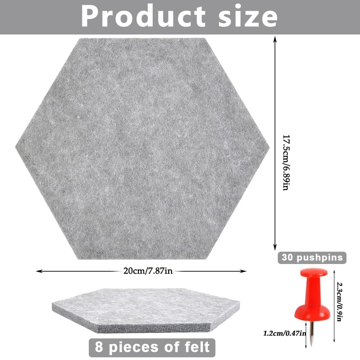 Climberty Hexagon Bulletin Board for Home and Office with 8pcs Felt Tiles & 30 Thumbtacks | Self Adhesive Design