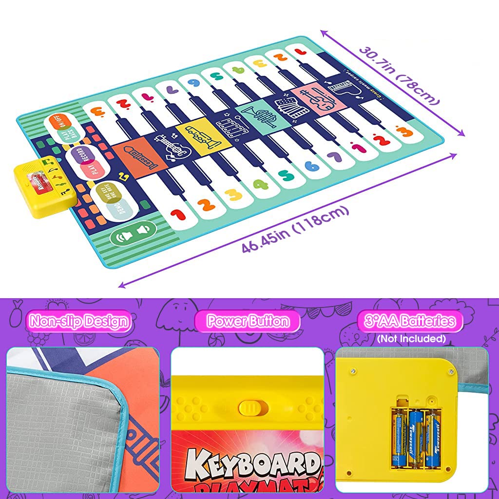 PATPAT Musical Mat for Kids with Dual Row 20 Keys Piano and 8 Instruments 46.5 x 30.7 in | Educational Toy for 1–6 Year Old Boys and Girls