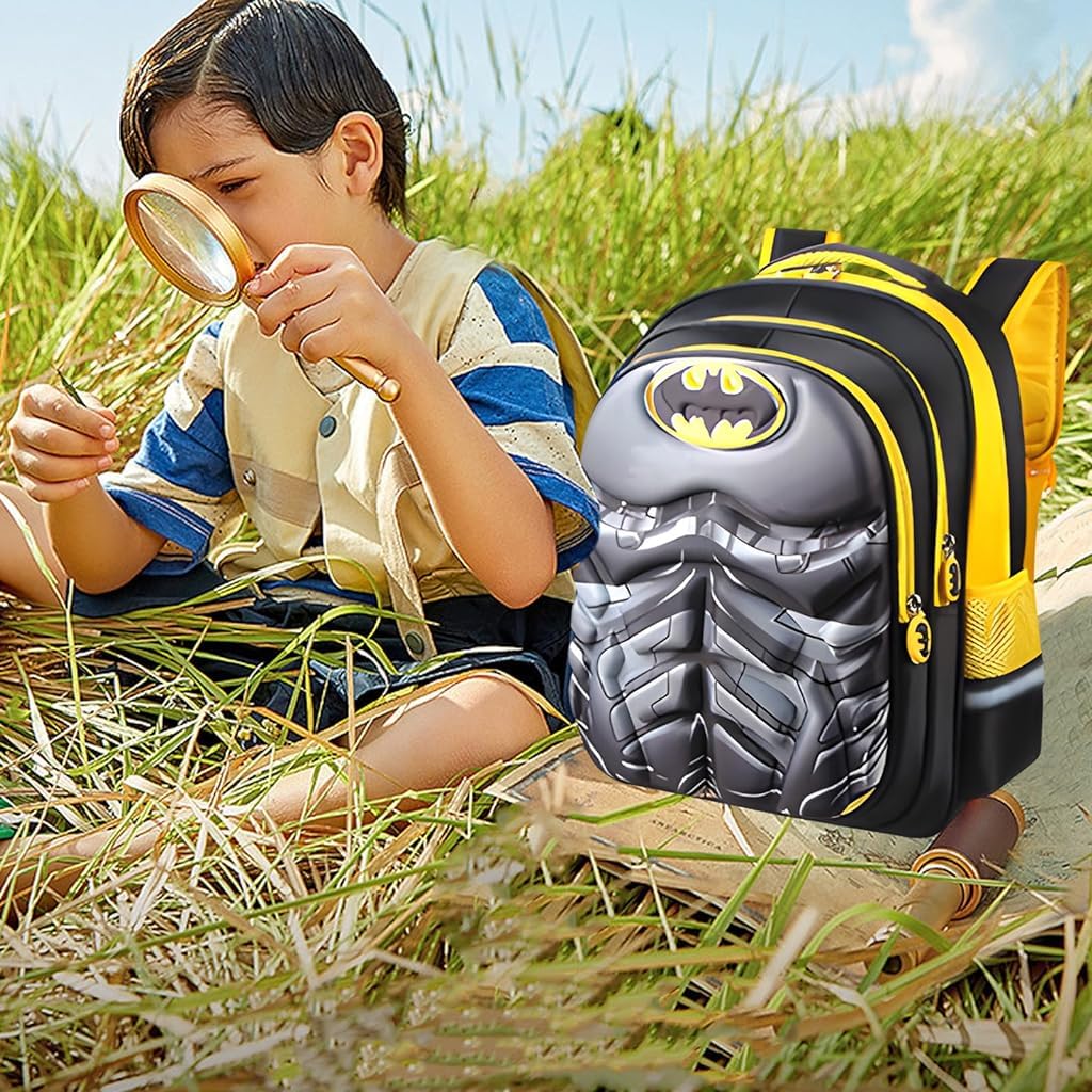 PALAY® School Kids Backpack 3D Cartoon Batman Print Hard Shell Backpack Lightweight School Backpack Padded Shoulder Strap And Lift Handle Waterproof School Backpack School Gift for Kids 6-10 Years Old