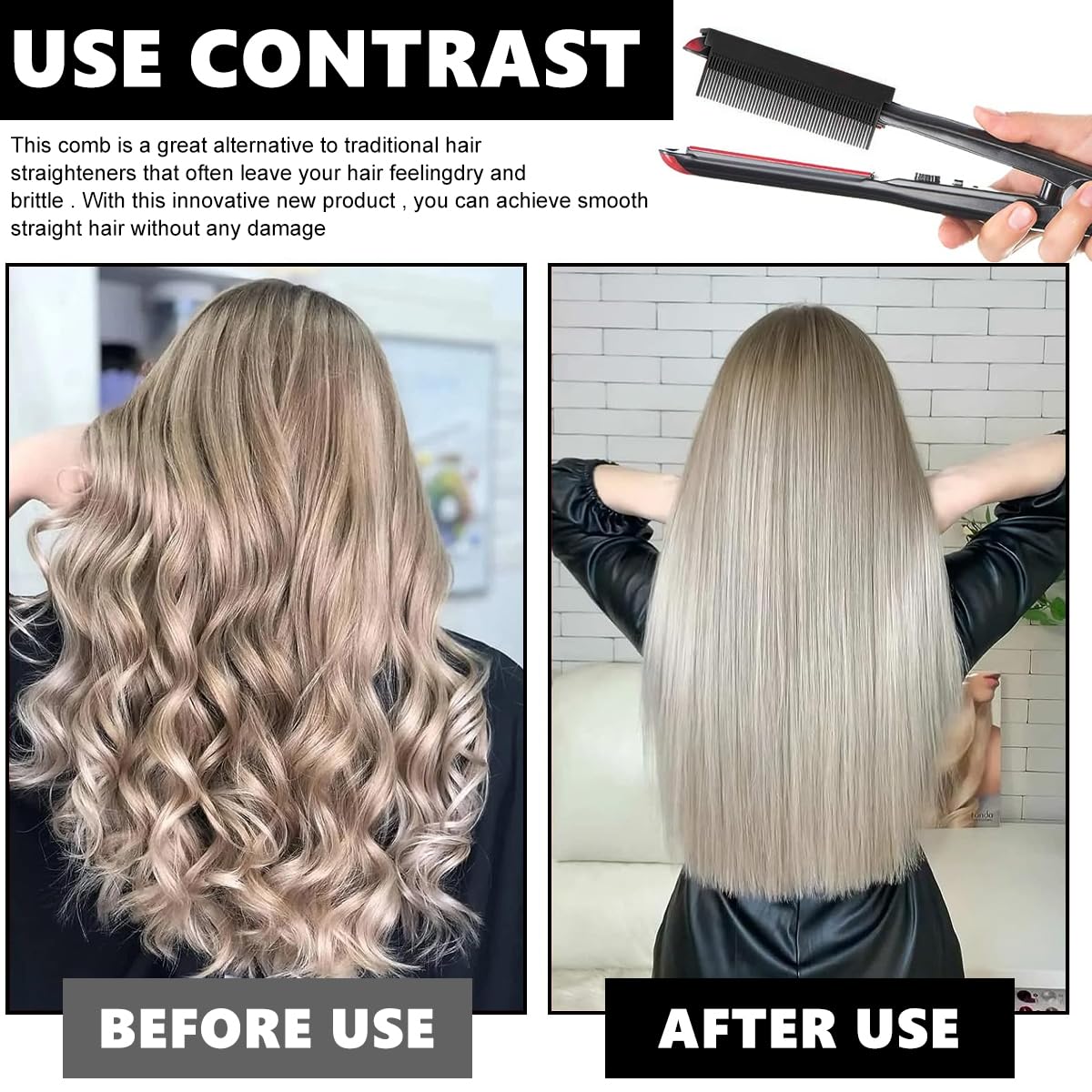 HANNEA Flat Iron Comb Attachment for Hair Straightening | 3.66×1.26×1.34 in Self-Adhesive Nylon Clip