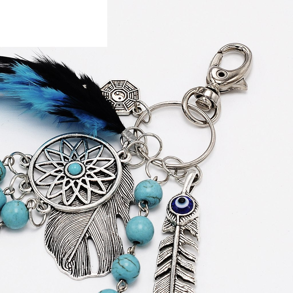 Supvox® MorningVale Dreamcatcher with Turquoise & Feather Charm Keyring