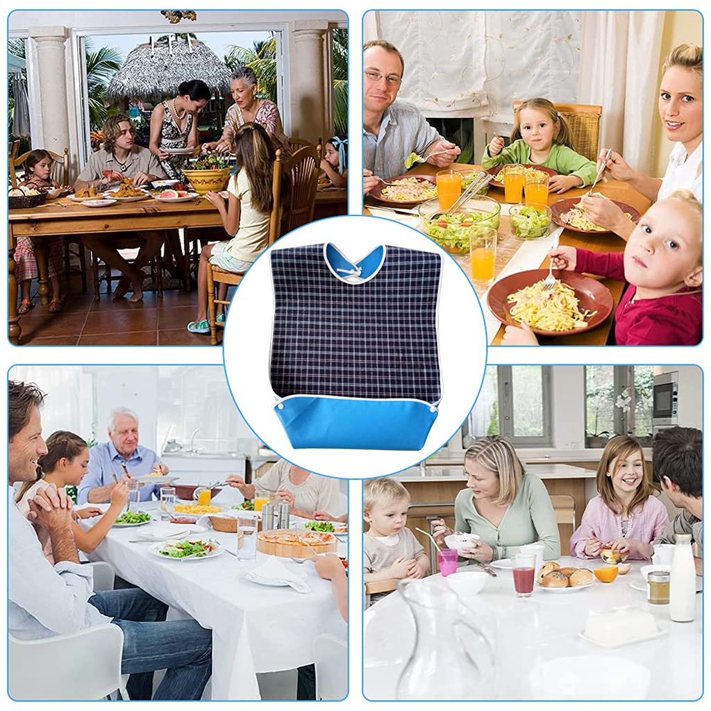 HASTHIP® 2Pcs Adult Bibs for Elderly, Waterproof Reusable Washable Mealtime Protector, Anti-Oil & Anti-Fouling Clothing Guard, Blue, Large 78x44cm, Comfortable Fit, Ideal for Patients & Disabled