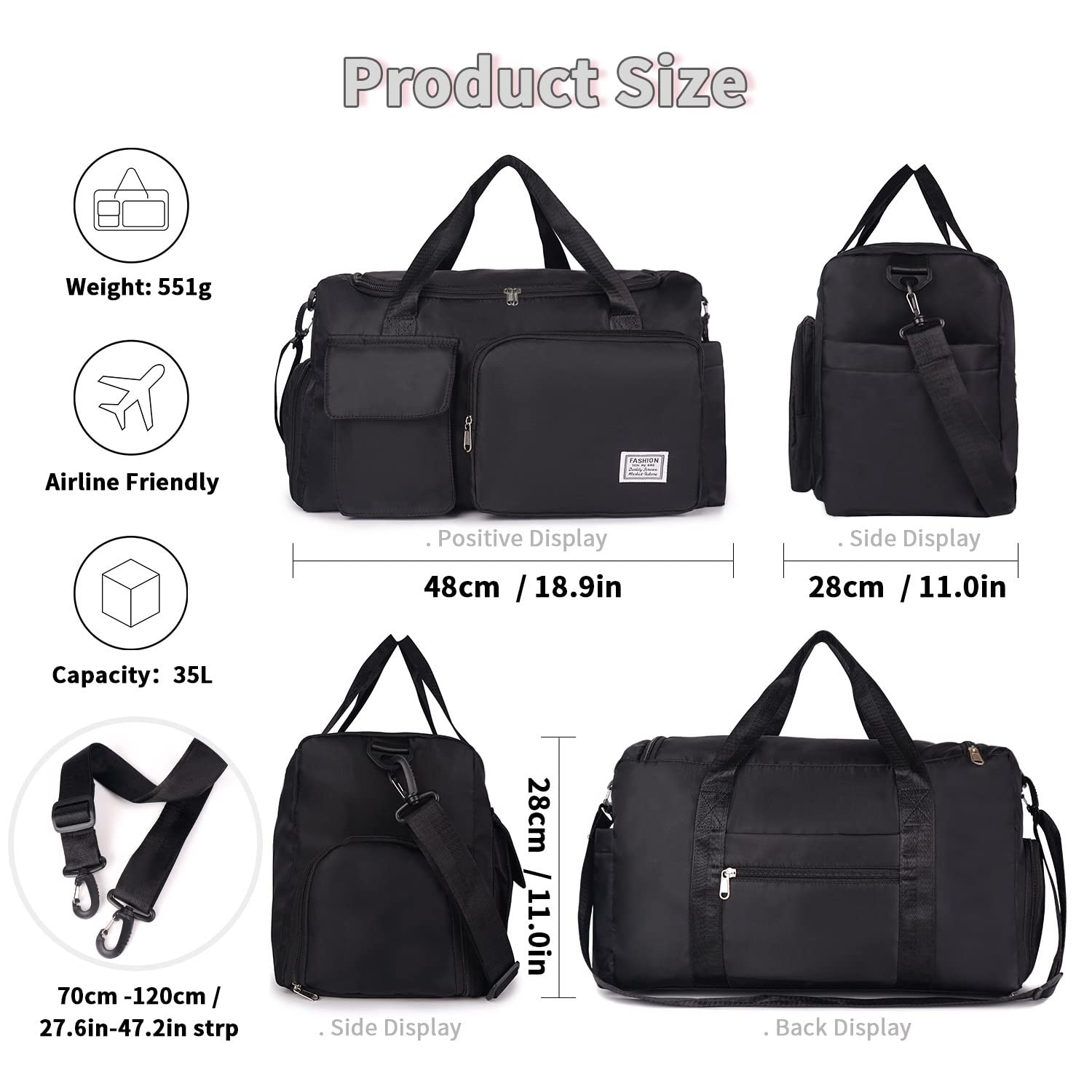 PALAY Travel Duffle Bag for Women and Men with 44×20×26 cm Capacity | Shoe Compartment and Waterproof Polyester