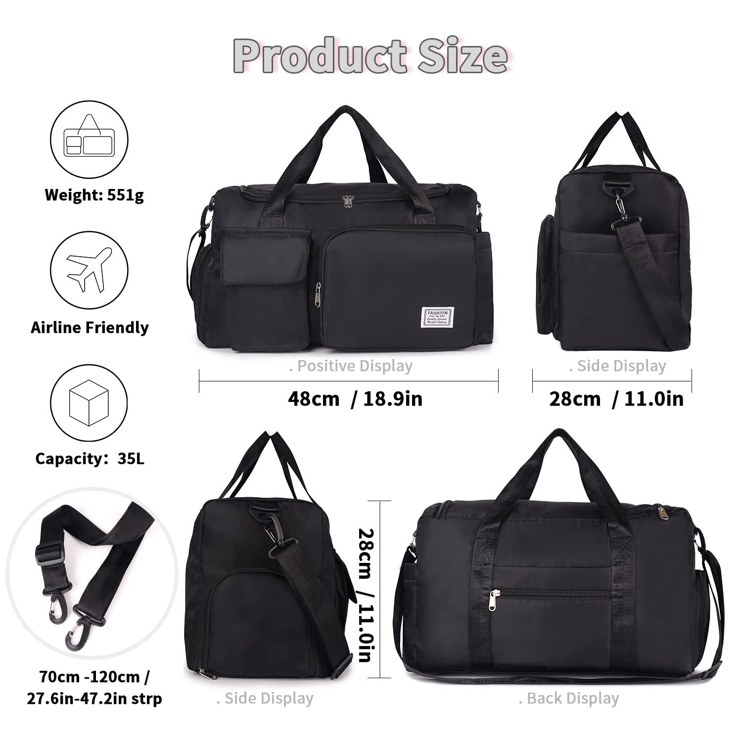 PALAY® Travel Duffle Bag for Women Luggage Storage Crossbody Travel Bags with Shoes Compartment Sports Gym Bag with Dry and Wet Separate Pocket Outdoor Weekend Bags for Men Training Handbag