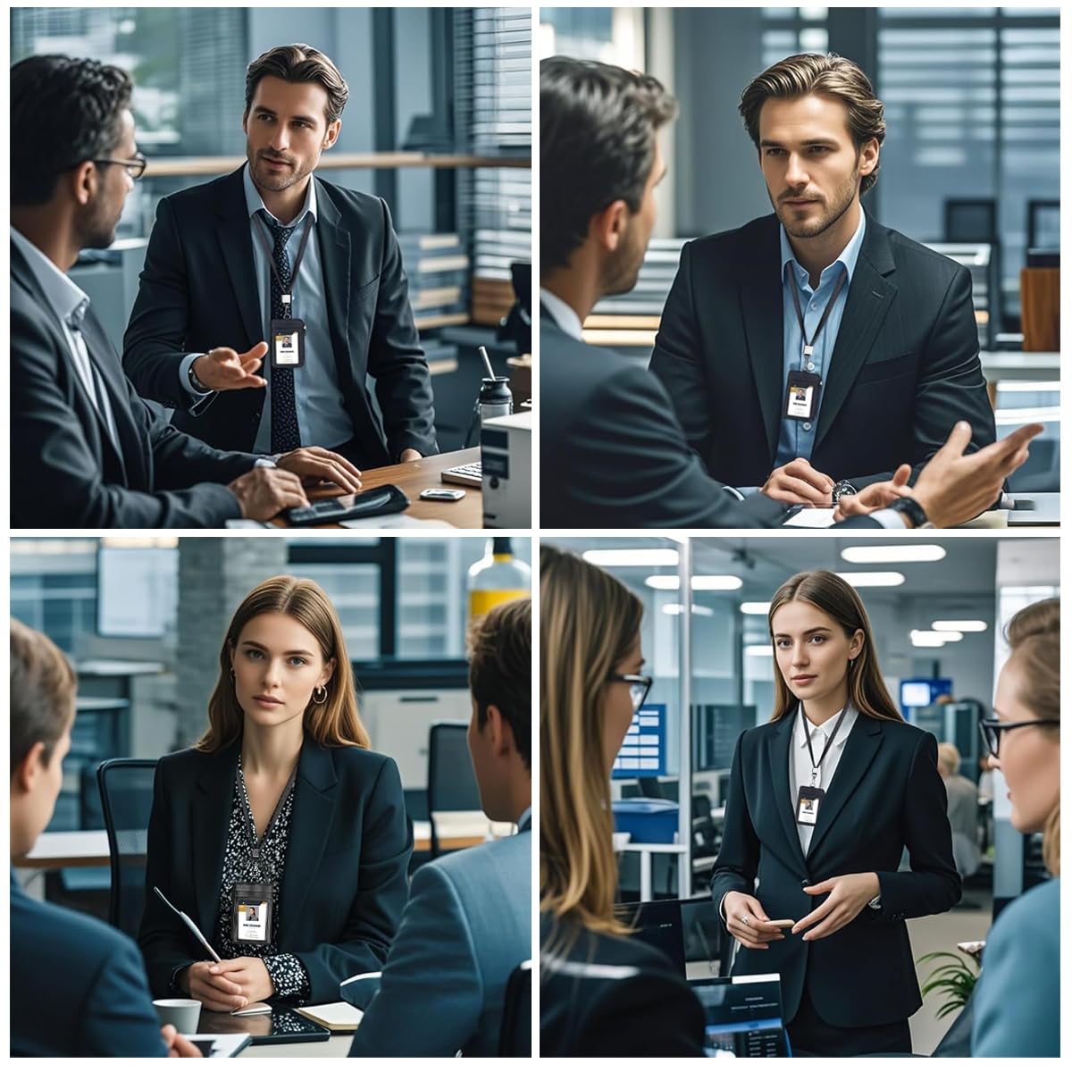 OFIFO Badge Holder for Staff ID Cards with Zipper Pouch and Card Slots | PU Neck Strap