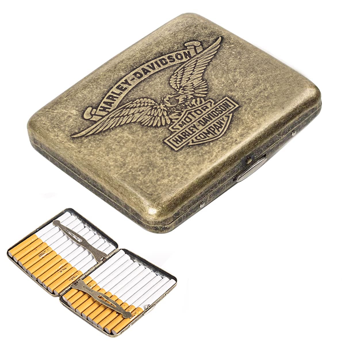 GUSTAVE Vintage Metal Cigarette Case for 20pcs 84mm Cigarettes with Double Spring Clip | Bronze Scratch Proof Gift for Men