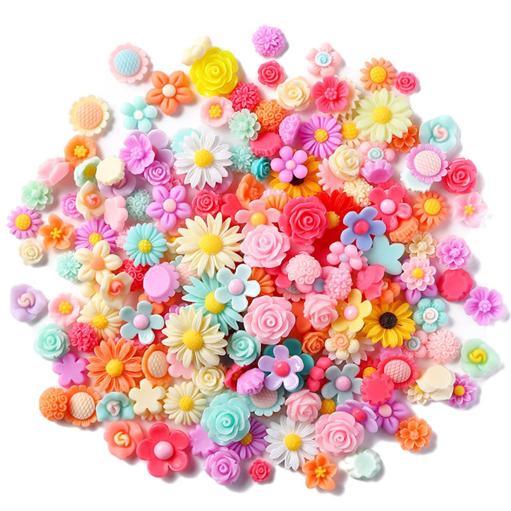 Venzina® 50pcs Flower Resin Charms Assorted Flatback Daisy Resin Beads Charms for DIY Crafts, Jewelry Making, Scrapbooking, Embellishments, Home Decor