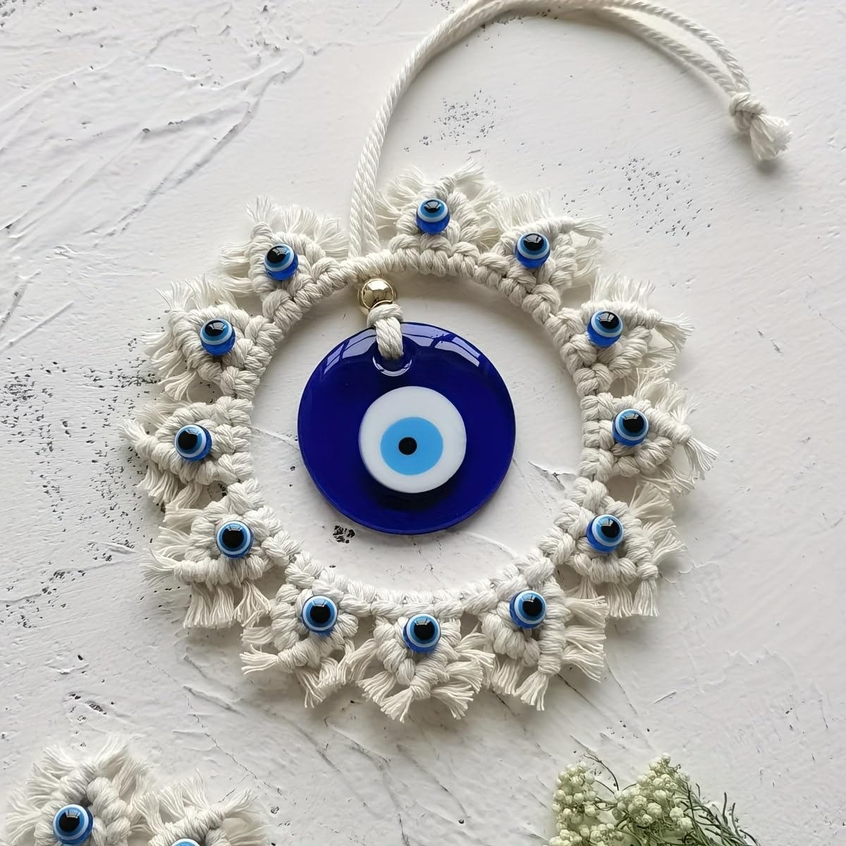 HASTHIP Evil Eye Hanging for Home Entrance featuring 17 in Macramé Ring & Blue Resin Charm
