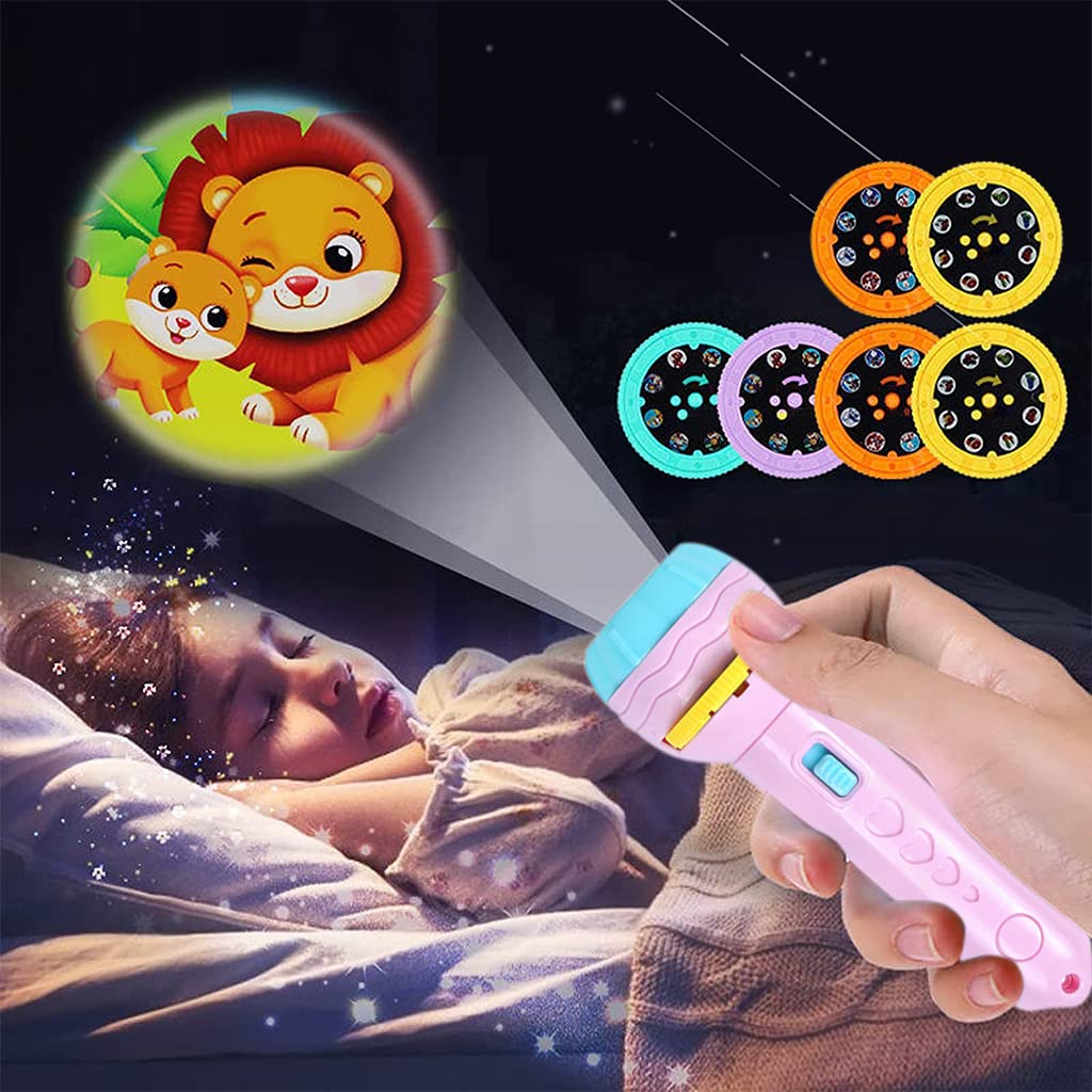 PATPAT® Projector Toys for Kids Light Toys Projector Torch for Kids, Sleeping Story Toys for Kids, Educational Cartoon Story Torch Projector Bedtime Toy Gift for Girls Boys 3+ Years (Pink, 48 Images)