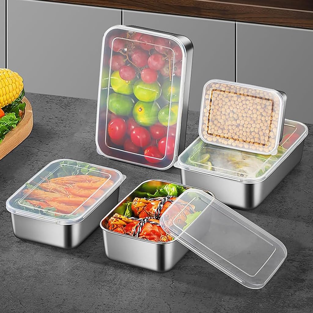 HASTHIP Stainless Steel Food Containers Set for Freezer and Outdoor Use with Clear Leak Proof Lids | 3 Sizes 650ml 1100ml 1700ml