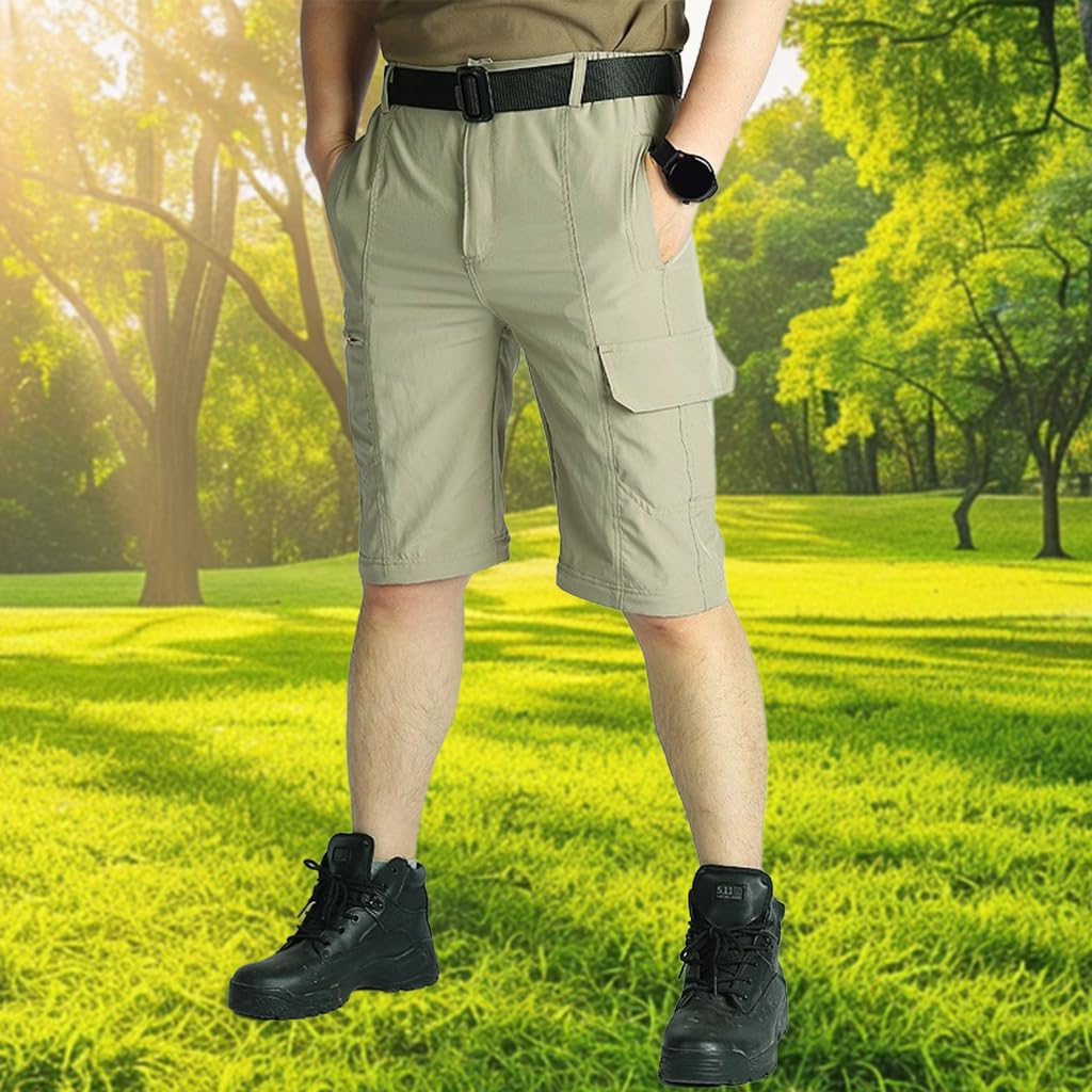 Proberos Men's Hiking Pants for Trekking and Travel with Zip Off Design in Khaki | Quick Dry Multi Pocket Outdoor Trousers