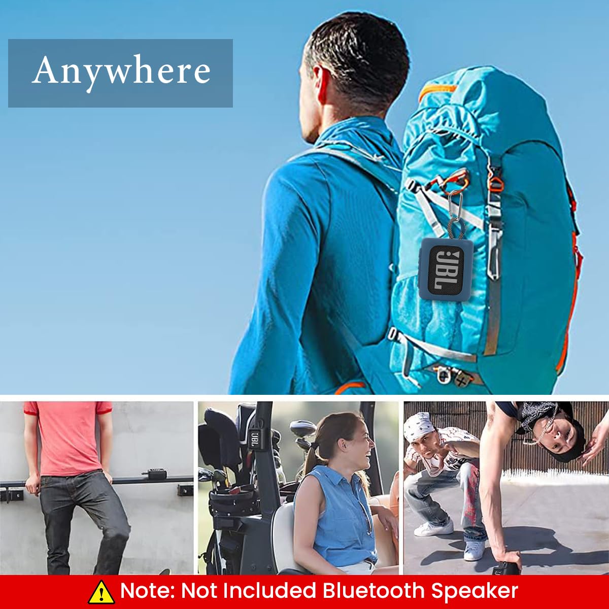 Silicone Case for Go 3 Bluetooth Speaker with Hanging Loop Carabiner | Waterproof Cover