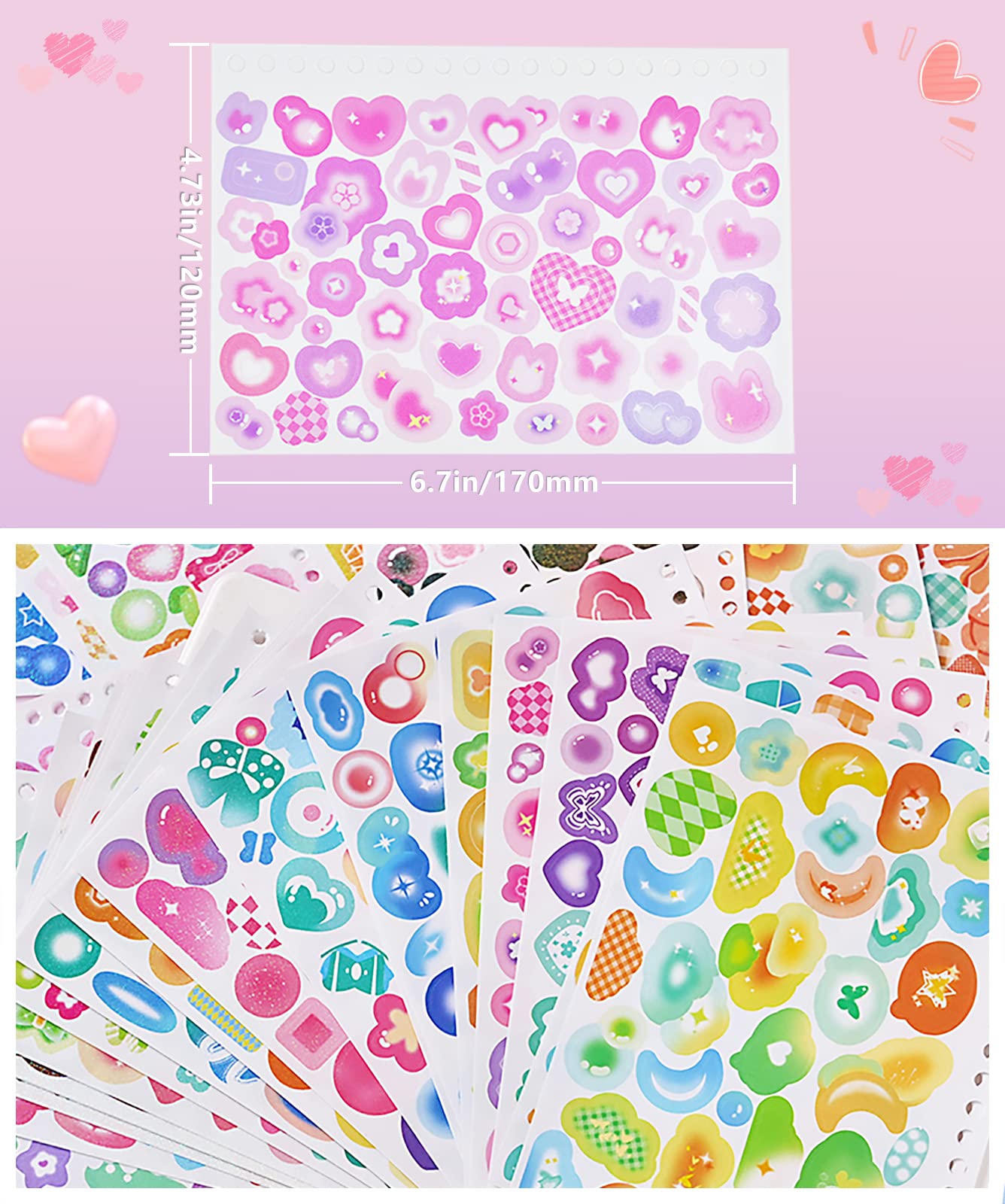 HASTHIP® 2300PCS Scrapbook Stickers, 50 Sheets Glittering Sticker, Cute Butterfly Stars Heart Stickers, Decorating Stickers No Repetition Stickers for Kids Girls Boys Craft Scrapbooking Decorate