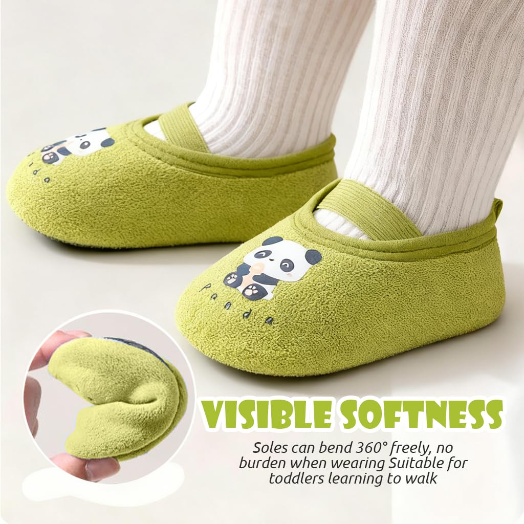 SNOWIE SOFT Cartoon Baby Shoes for 6–12 Months with Elastic Strap and Non Skid Sole | Green Panda Toddler Gift