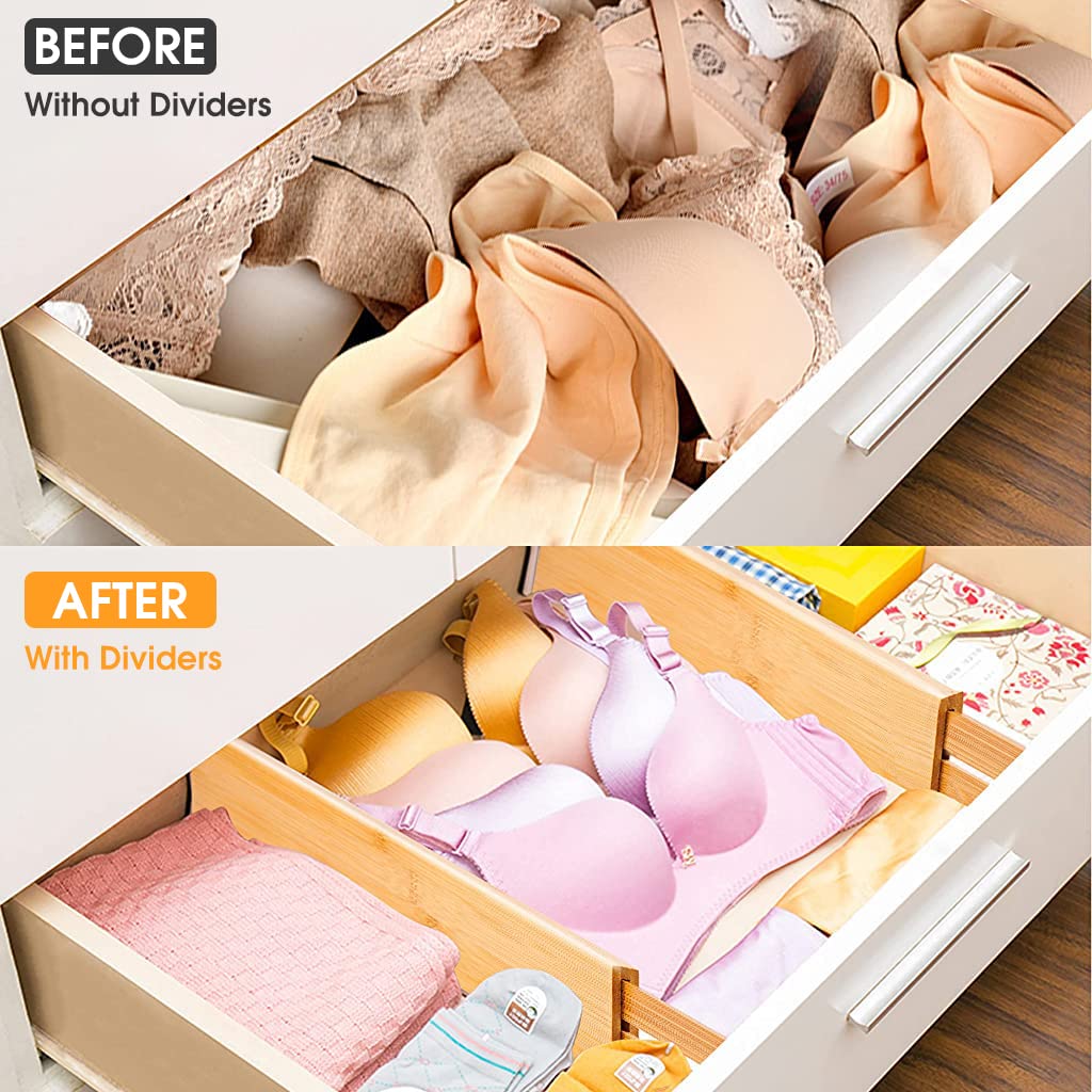 HASTHIP Bamboo Drawer Dividers for Kitchen and Bedroom featuring 17–22 in Expandable Spring Design | Set of 4 Organizers