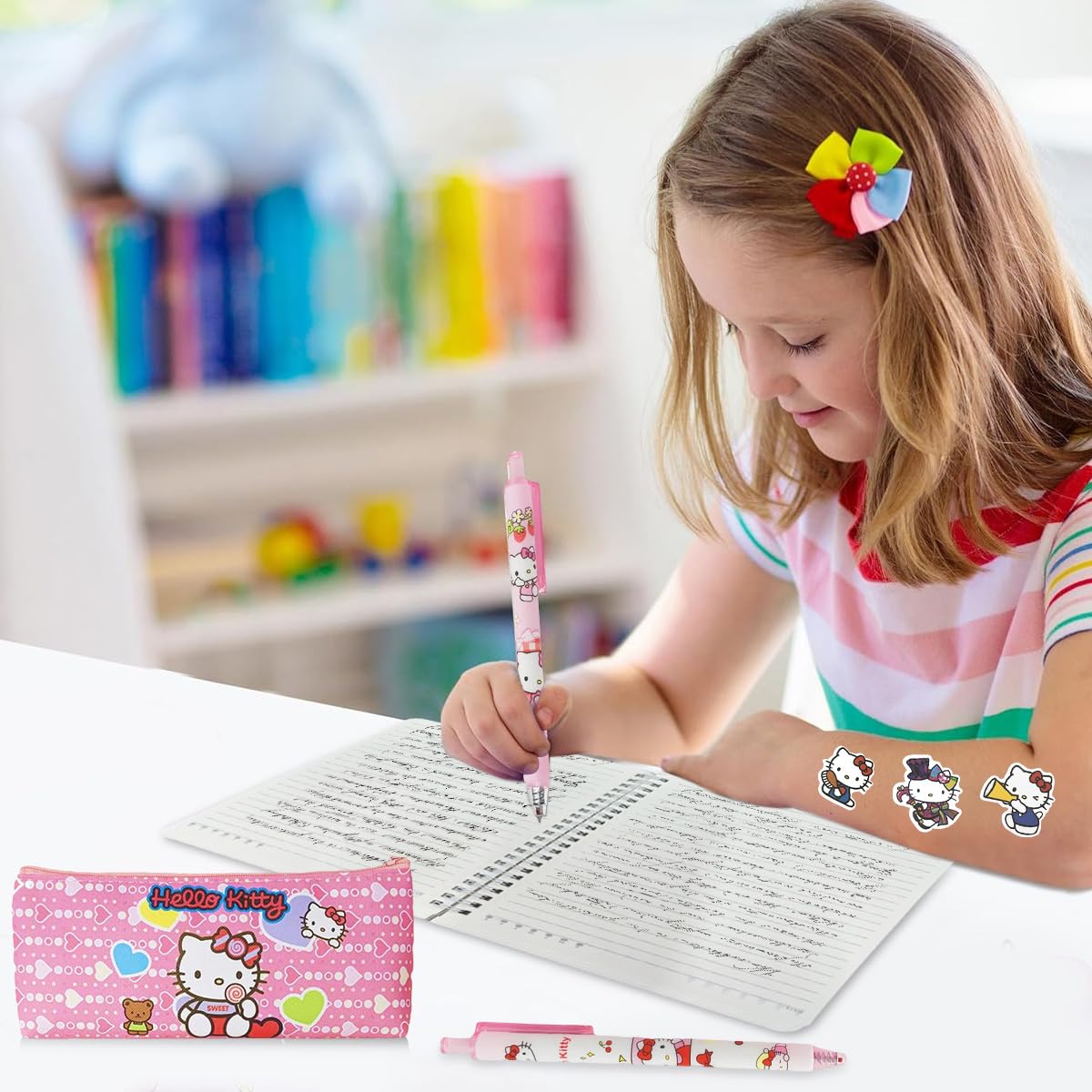 FANCYKU Kawaii Stationery Set for Students featuring Spiral Coil Journal and Pink Kitty Pens | Cute Gift with Stickers and Pencil Pouch
