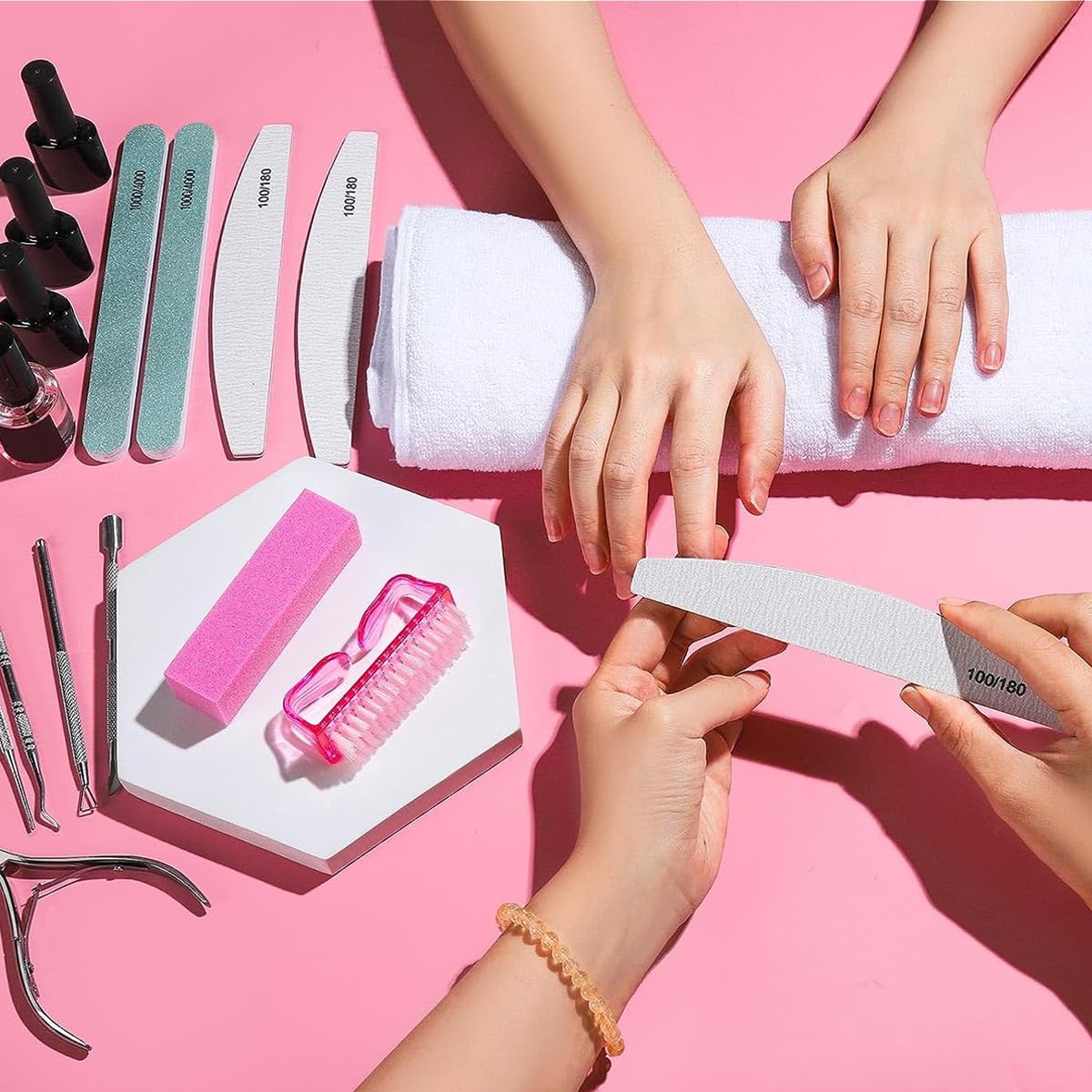 MAYCREATE Nail Manicure Tool Kit for Fingernail Care with 3 Double Side Files and Stainless Steel Tools | Includes Nail Clipper and Buffer Block