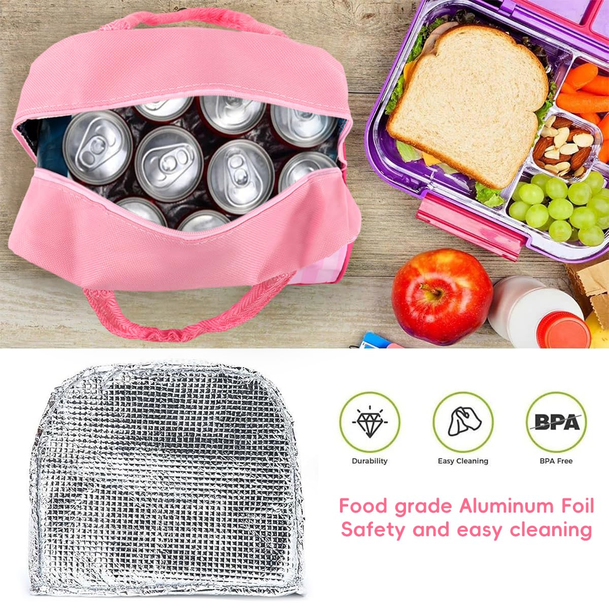 HASTHIP Lunch Bag for School and Office with Insulated Liner and Zipper | 21x12x18cm Portable Food Pouch