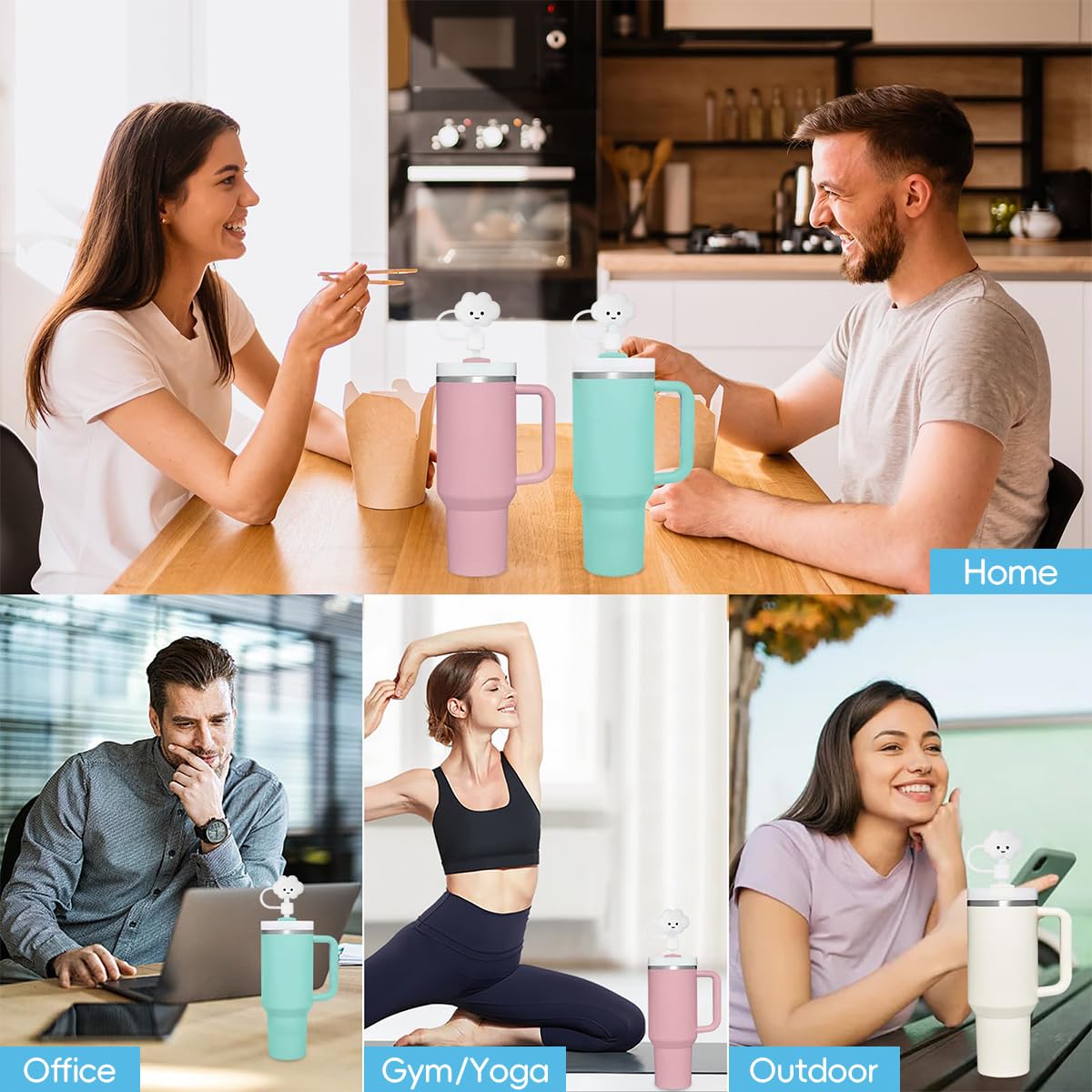 HASTHIP Straws for Stanley Cup 12.2 in Reusable PE Set with Cloud Caps and Cleaning Brush | 7pcs