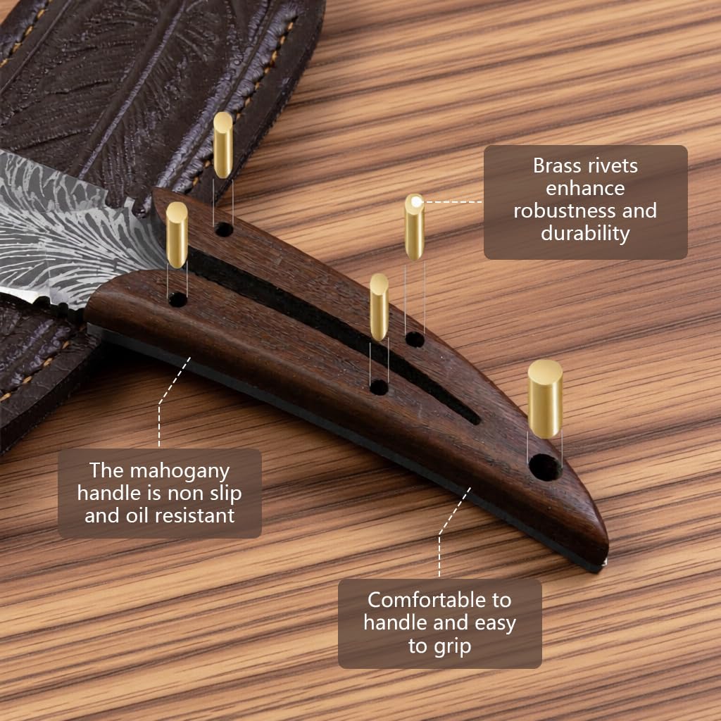 Serplex Kitchen Knife for Meat Cutting with Full Tang High Carbon Steel Blade 7.8 in | Rosewood Handle and Leather Sheath