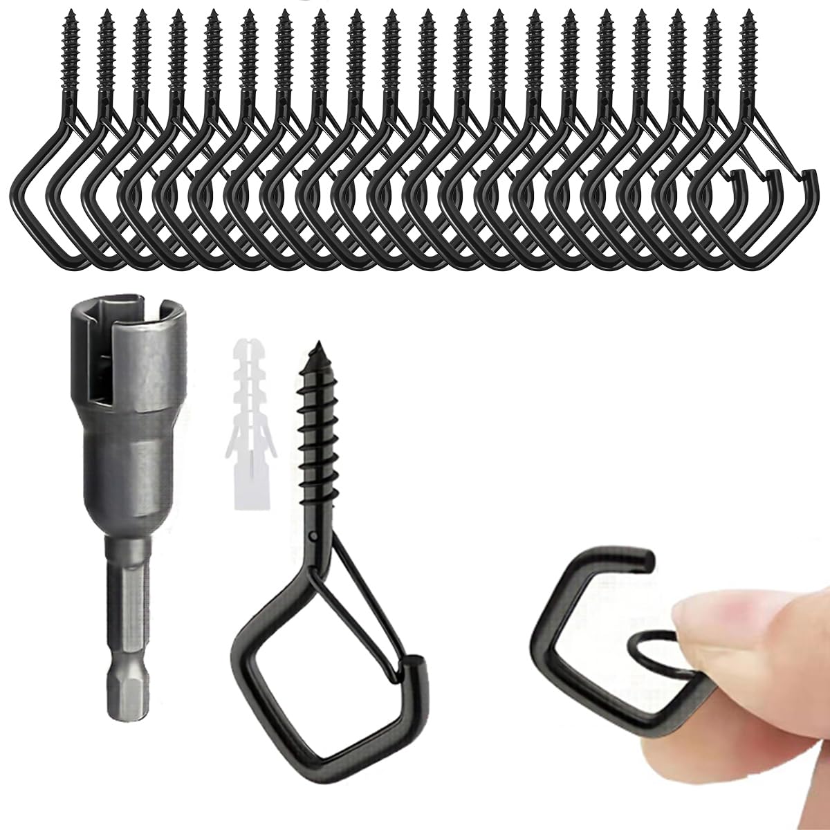 Serplex Screw in Hooks for Outdoor String Lights featuring Safety Buckle and Steel Build | 20PCS 40 lbs Capacity