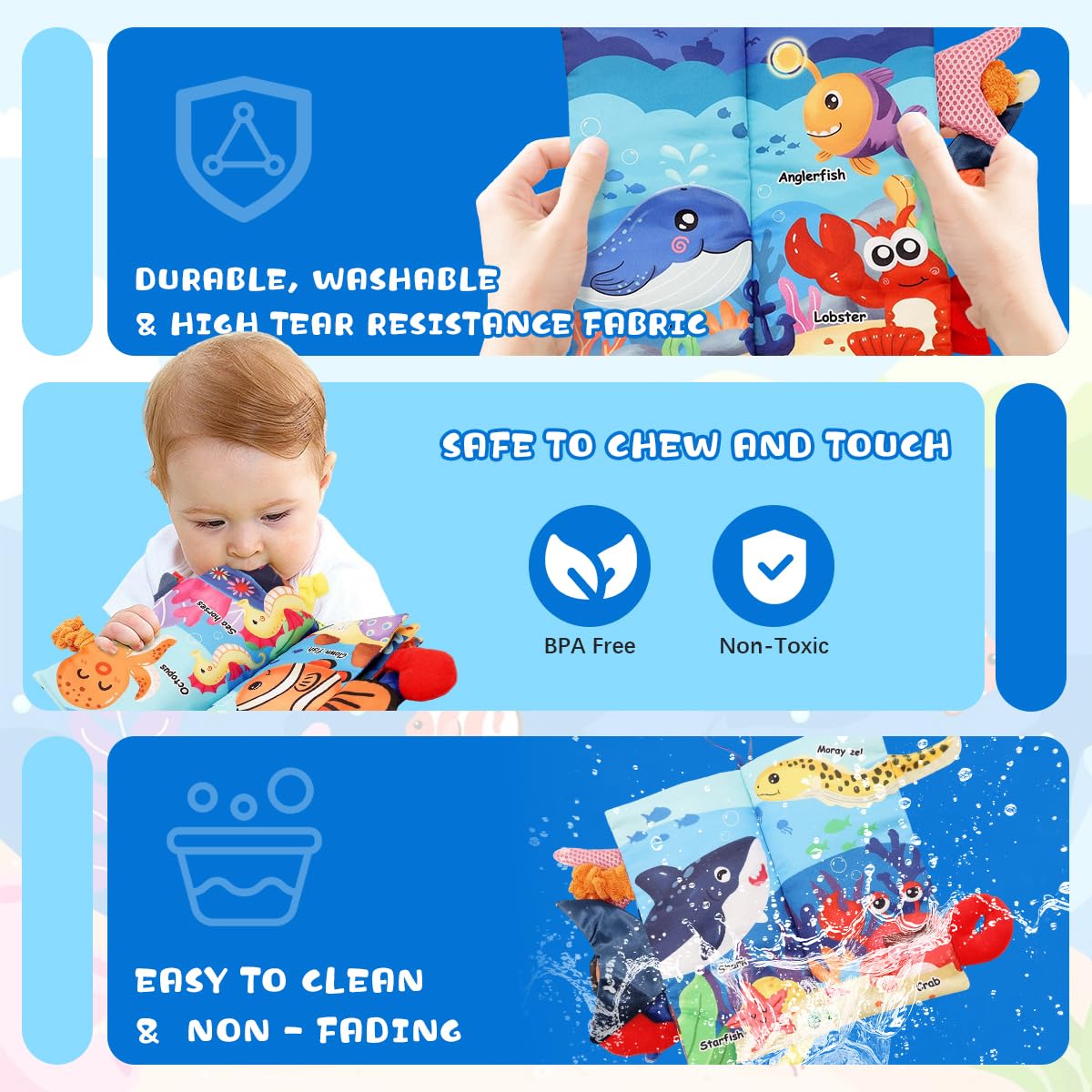 SNOWIE SOFT Baby Cloth Books for Early Learning with Crinkle Sound | BPA-Free Fabric for 0–12 Months