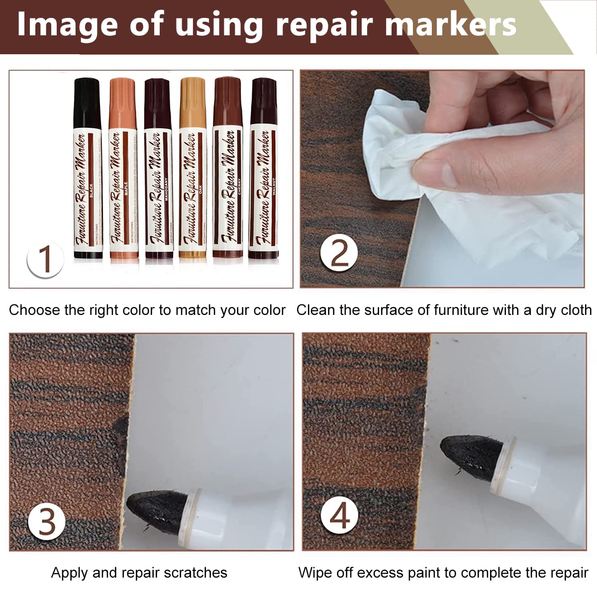 HASTHIP Furniture Touch Up Paint Marker Set for Wood Repair with 13 Pieces and Sharpener Kit