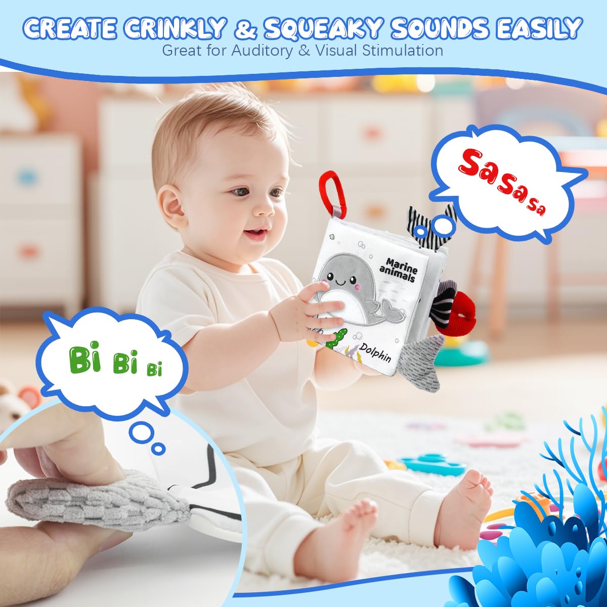 SNOWIE SOFT Dolphin Cloth Books for Babies with 3D Touch Feel Washable Non Toxic Fabric | 2PCS