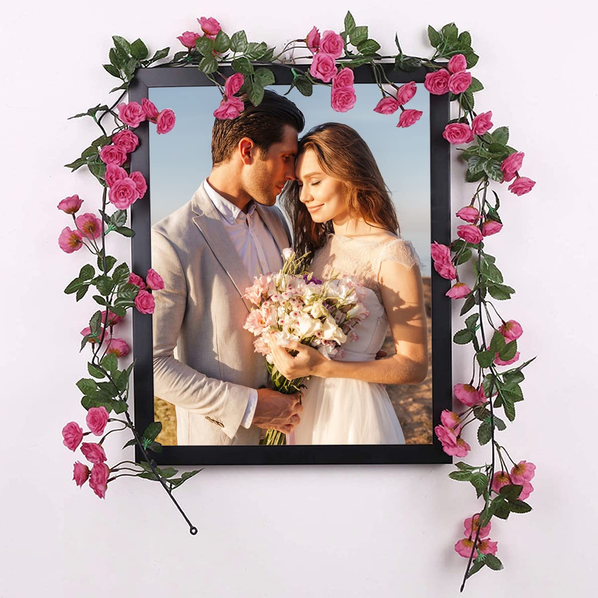 HASTHIP Plastic Artificial Rose Flowers Vine Garland 1.8M for Door Room Garden Wedding | Rose Red 3PCS