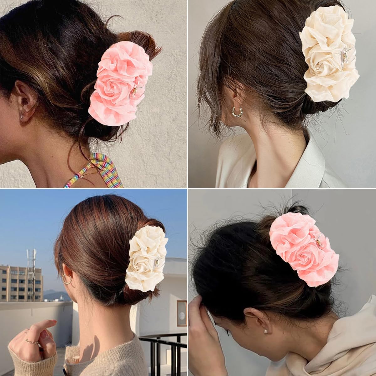 SANNIDHI Flower Hair Claw Clips for Women featuring Pleated Chiffon Floral Design | 2Pcs Resin Set