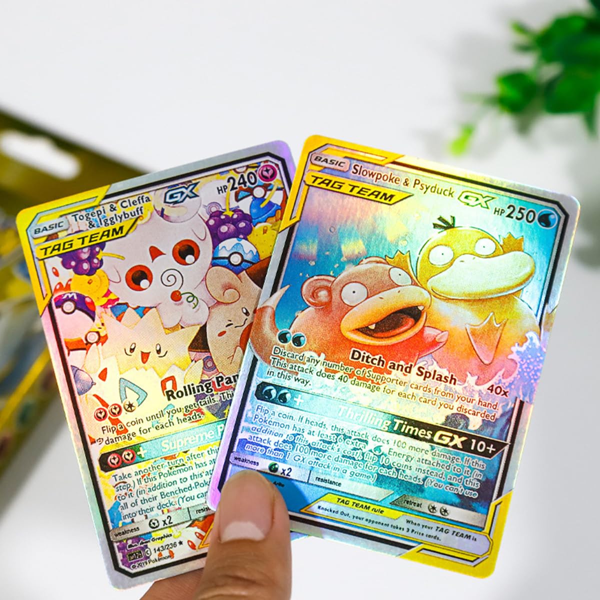 PATPAT® Poke-mon Cards 100 Pcs Rainbow Poke-mon Cards Real Foil Game Card GX Series Cards Rainbow GX TAG Cards with Box Poke-mon Toy Gifts for Boys Poke-mon Fans Unofficial