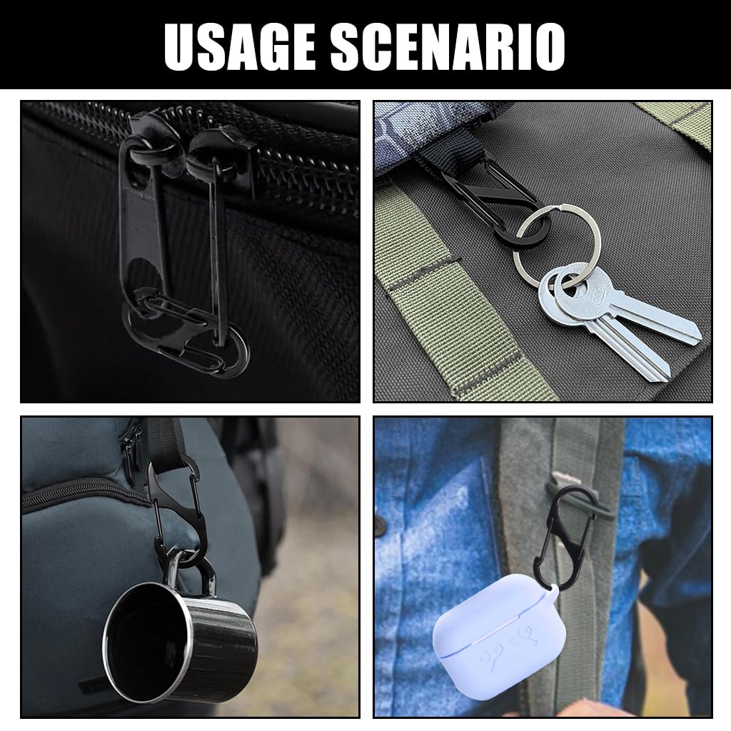 PROBEROS Dual Hook S Carabiners for Camping and Organizing with Quick Release Design | 5 Pcs Zinc Alloy Black