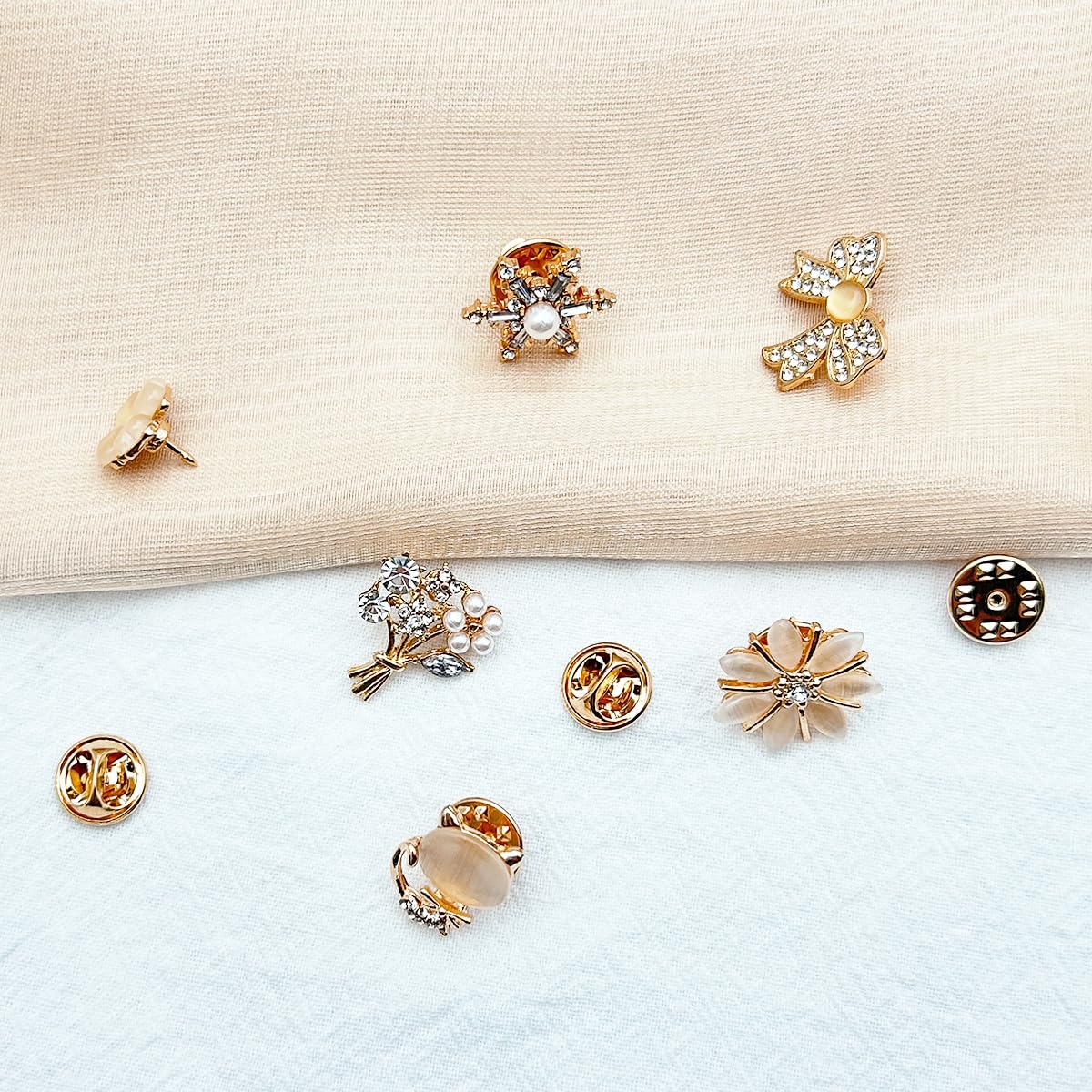 SANNIDHI Shirt Brooch Pin Set for Saree and Sweater with Pearl and Rhinestone Design | 12PCS