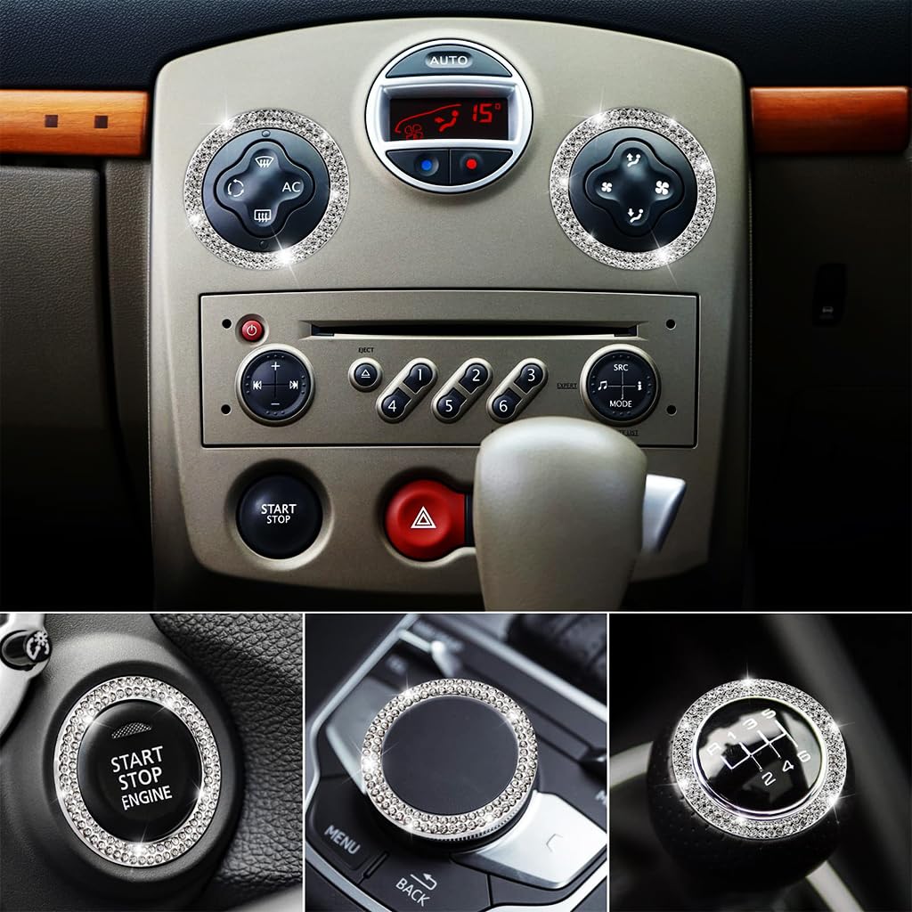 STHIRA Crystal Double Rhinestone Car Push Start Button Cover 4PCS for Womens Interior | Sparkling Engine Stop Decoration