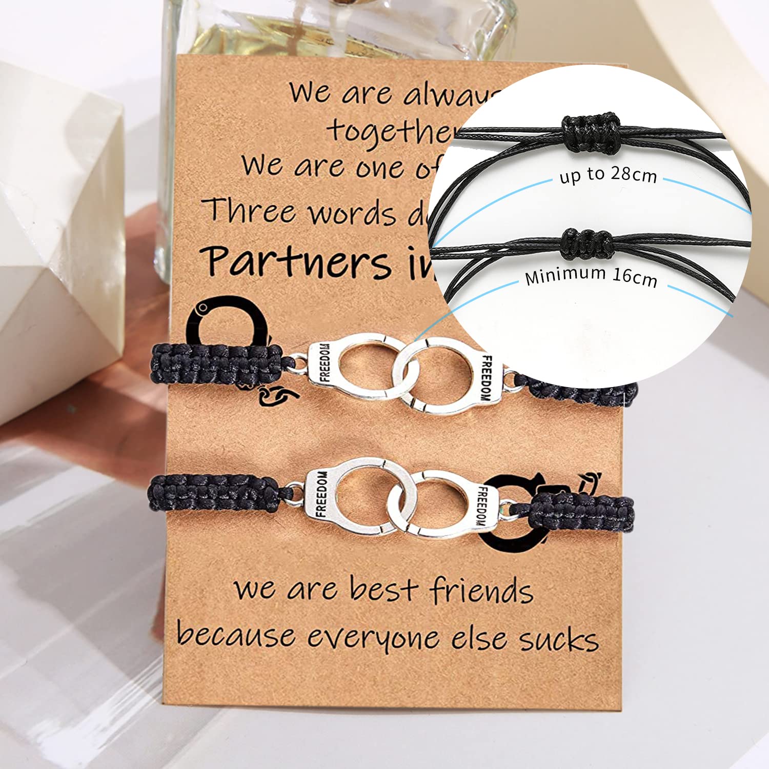 SANNIDHI Friendship Bracelet for Couples featuring Mini Handcuff Design & Adjustable 6.69–11 in Rope | Partners in Crime Gift