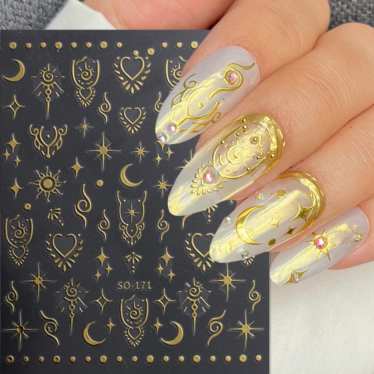 MAYCREATE® 9 Sheet 3D Nail Art Decal Charm Stickers Self-Adhesive Embossed Crescent Sun Nail Art Stickers Decals Extension Nail Decal Stickers Nail Art Design Decoration