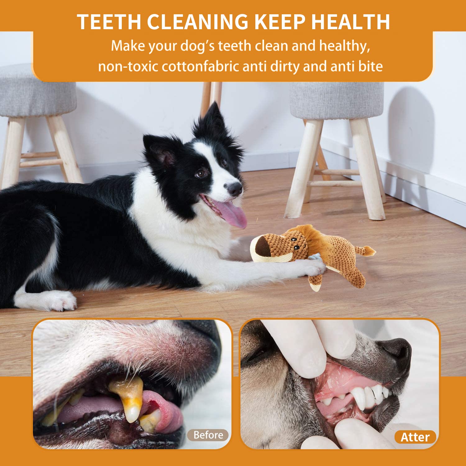 Qpets Dog Toys for Small and Medium Dogs featuring Squeaky Plush Lion 15 Inch | Teeth Cleaning Chew Toy