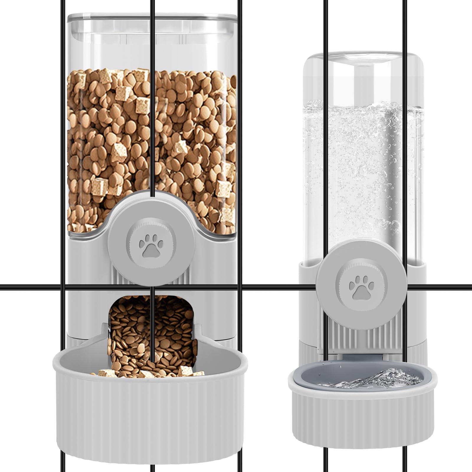 Qpets® 1200ml Auto Cat Feeder & 520ml Water Bowl, Cage Mounted Cat Feeder Water Dispenser, Gravity-Powered Auto Feed Food Dispenser Water Bowl for Small Pet, Cat, Birds, Hamster