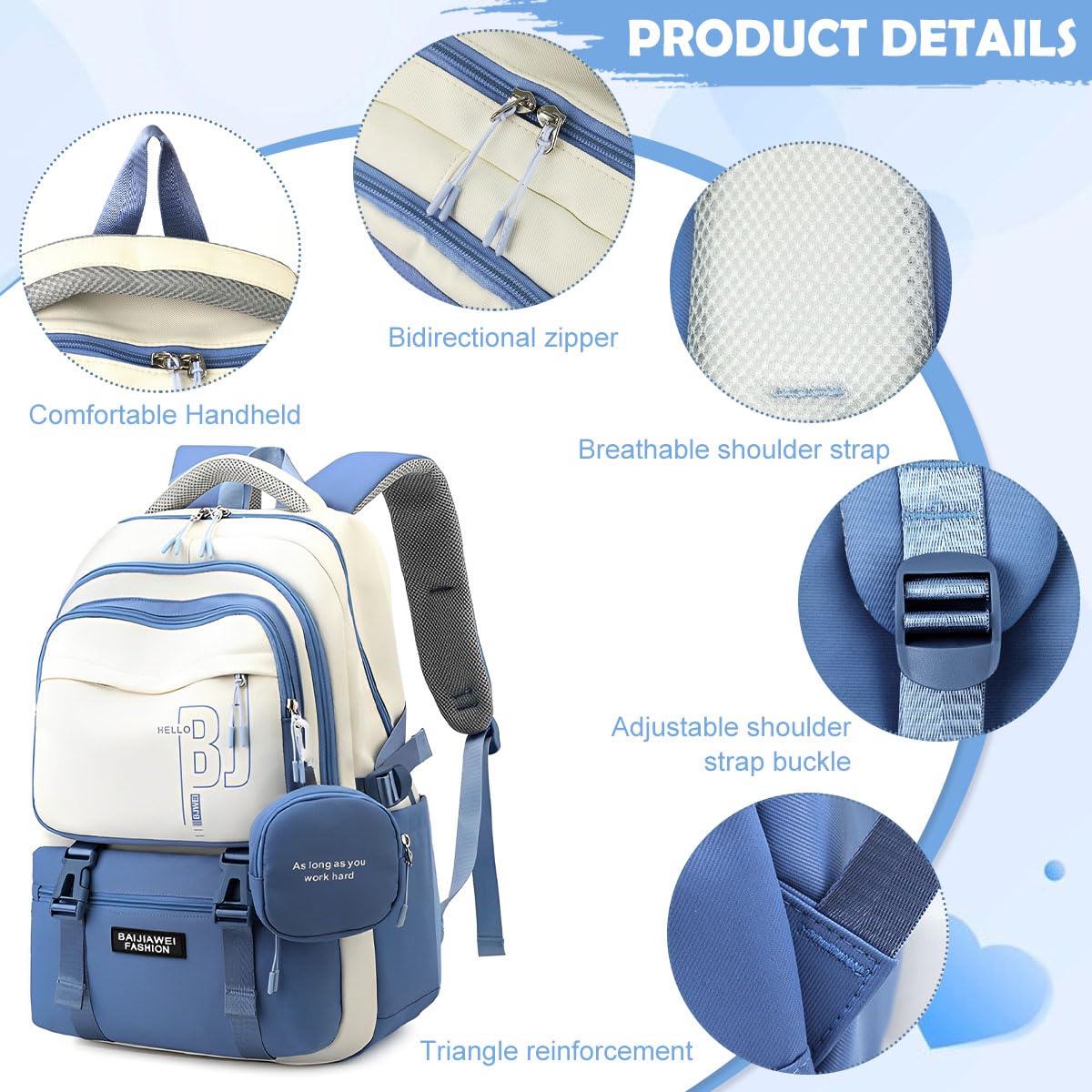 PALAY Girls Backpack for School and Travel with Multi Compartments and Padded Straps | Blue Nylon Set of 2