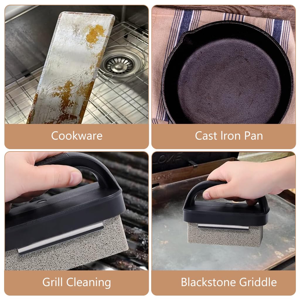 Supvox Grill Cleaner for BBQ and Blackstone Flat Top featuring 11.5×6×4.8cm Pumice Stone with Handle | Rust and Stain Removal Tool