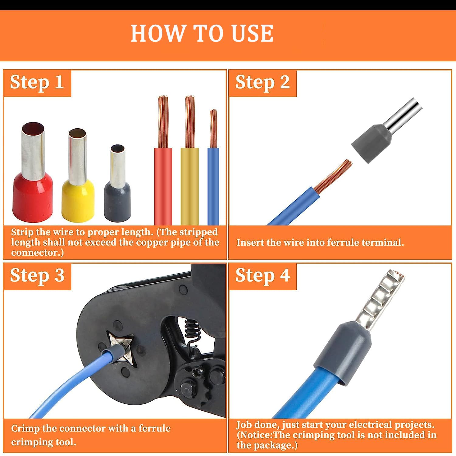 HASTHIP Electronic Wire Ferrules Kit 3600pcs for AWG23‑7 with Copper Crimp Connectors | Insulated Pin End Terminals for Electrical Wiring