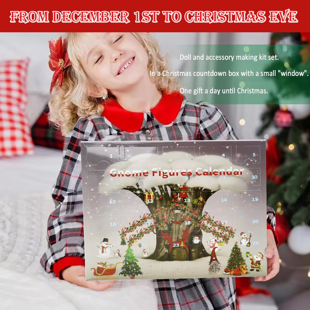 Supvox Christmas Gnome Advent Calendar 2024 for Home Décor with 3 Plush Hanging Ornaments