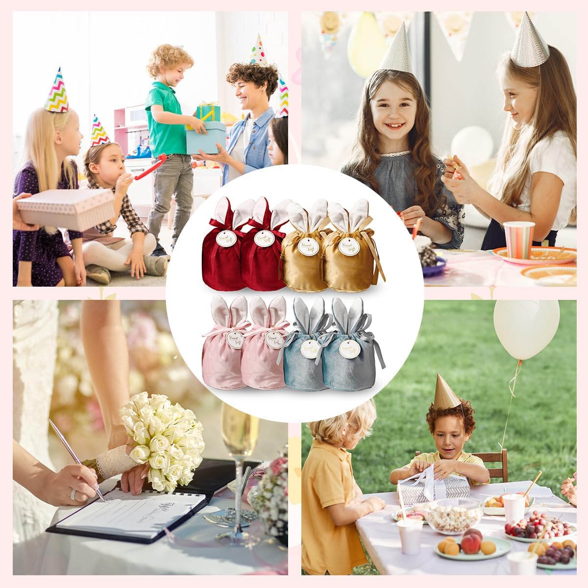 HASTHIP Gift Bags 8Pcs for Jewelry and Candy featuring Bunny Ear Drawstring Velvet 10x12.5cm