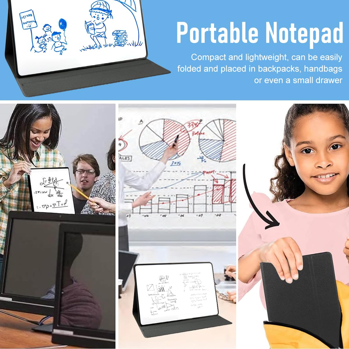 Climberty Folding Whiteboard for Home Office and School with PU Cover 12×8 in | 3 Pens & Eraser