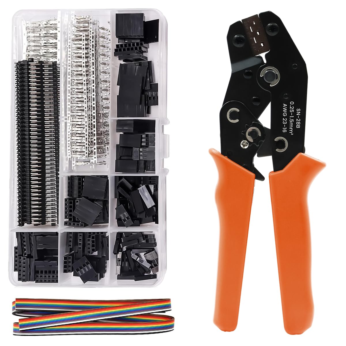 HASTHIP® Wire Crimping Tool Wire Cutter Ratchet Wire Crimper Set with 1550PCS Dupont Connectors Male/Female Pin 0.1-1.0mm² for 2.54/3.96mm KF2510 Connector 28-18AWG