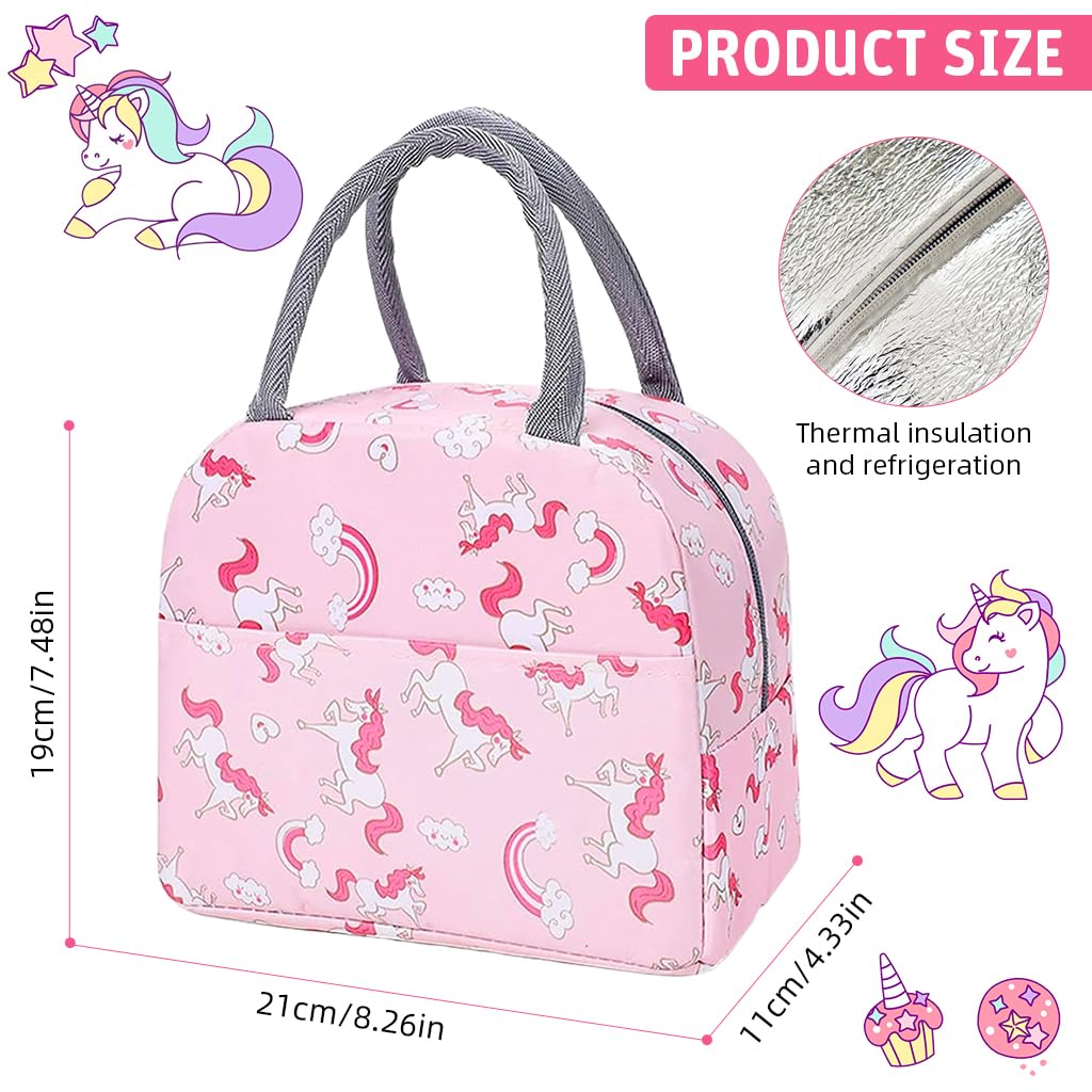 Zibuyu Nylon Lunch Bag for School and Office with Leak Proof Insulation | 21x11x19 cm Pink Unicorn