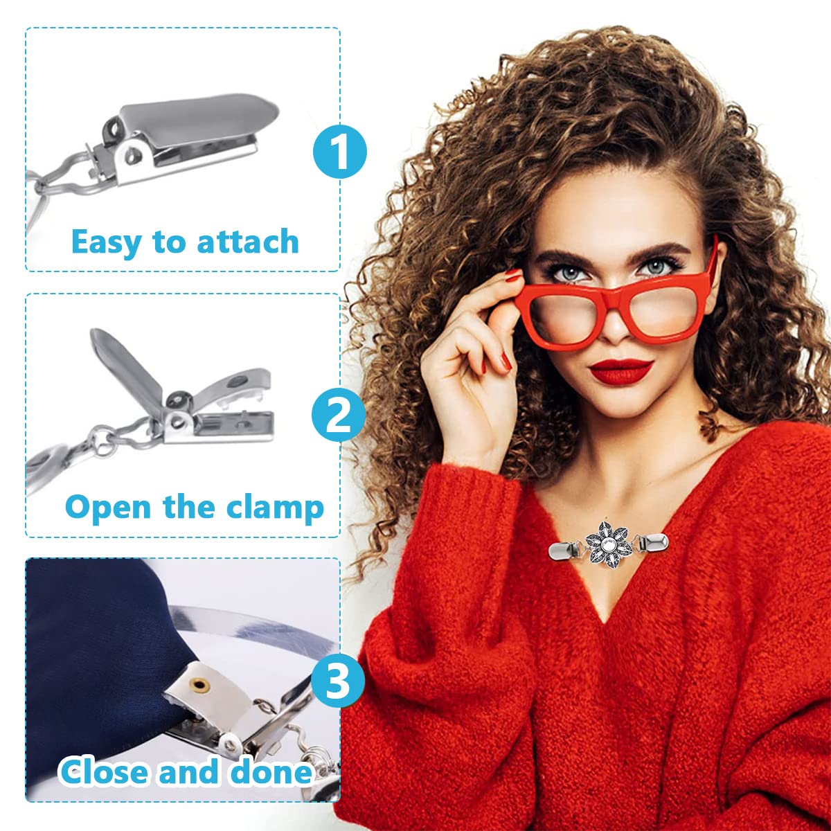 SANNIDHI Sweater Shawl Clips Set for Cardigans and Dresses featuring Proper Clamp Force 4.3 in Metal Flower Design | 4 Pack for Women