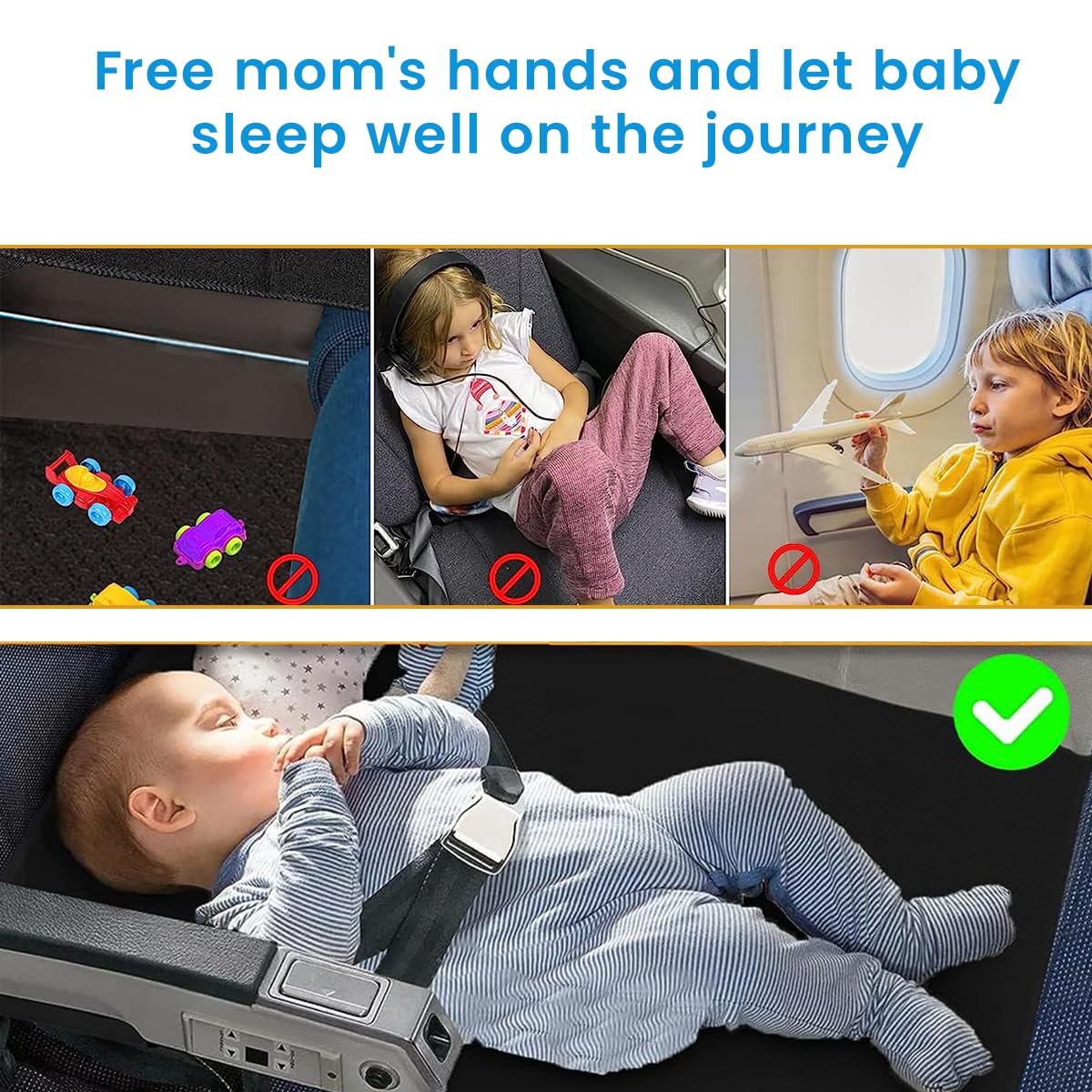 HASTHIP Airplane Footrest Kids Bed for Travel with Adjustable Straps 78×43cm Black | Toddler Seat Extender