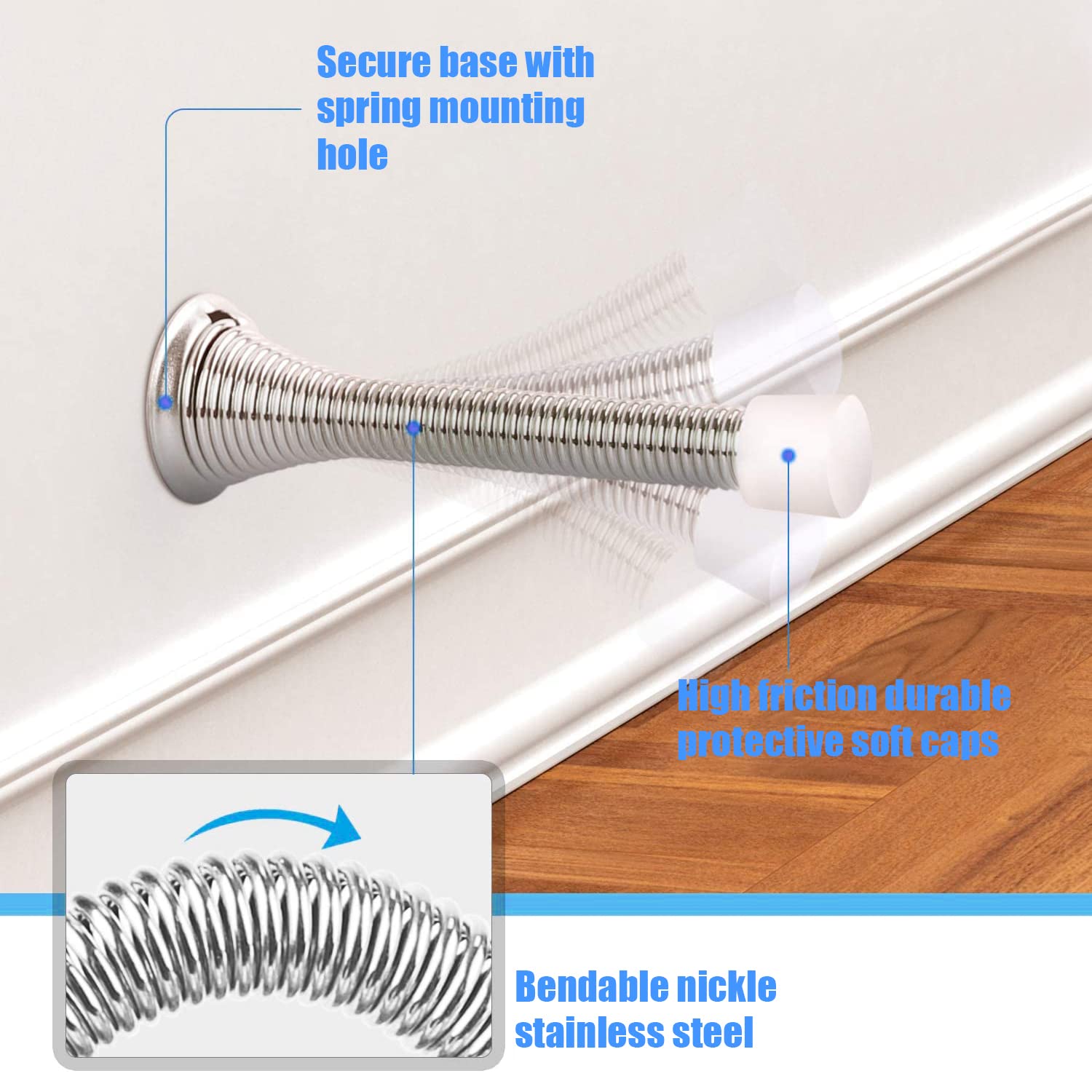 HASTHIP Door Stop for Home and Office with Screw Mount Design and Rubber Tip | 4pcs Zinc Alloy